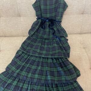 TCEC Plaid Tiered Dress with Velvet Belt